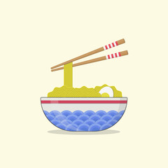 Obraz premium Ramen Noodle, japanese food cartoon illustration vector.
