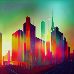 Bright retro futuristic city