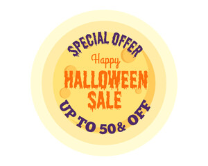 Happy Halloween Sale Up to 50 Off. Halloween Special offer. Halloween sticker. flat vector illustration.