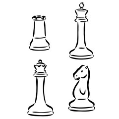 Set of chess pieces sketch. hand-drawn black chess game. Vector illustration.