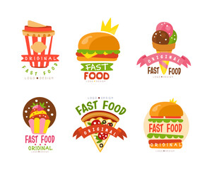 Fast Food Typographic Logo or Label Design Vector Set
