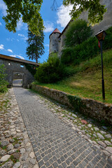 Visiting Bled castle on a sunny summer day, Slovenia