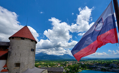 Visiting Bled castle on a sunny summer day, Slovenia