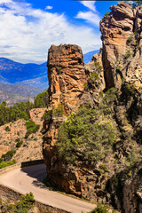 Corsica, France. Amazing red rocks of Calanques de Piana. famous route and travel destination in west coast of the island in gulf of Porto.