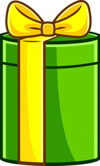 Cartoon Green Gift Box With Ribbon. Hand Drawn Illustration Isolated On Transparent Background