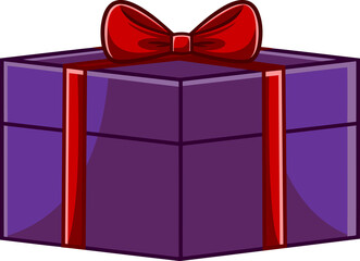Cartoon Purple Gift Box With Ribbon. Hand Drawn Illustration Isolated On Transparent Background