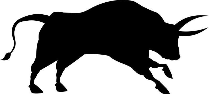 recommend clip art: Black Bull Silhouette Running. Hand Drawn Illustration Isolated On Transparent Background