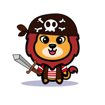 Art illustration symbol mascot character animal design kawaii lion costume equipment of pirate