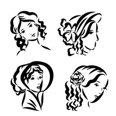 Vintage vector people set. fashion style set. Group of retro woman and man. style, sketch style, engravings with people