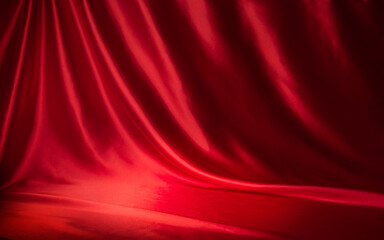ドレープのある赤い布による空の舞台