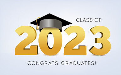 Graduation class of 2023 with cap. 3d vector illustration - obrazy, fototapety, plakaty
