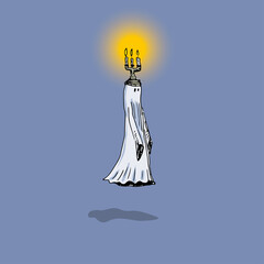 Illustration of a funny ghost with a candle on his head