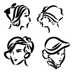 Vintage vector people set. fashion style set. Group of retro woman and man. style, sketch style, engravings with people