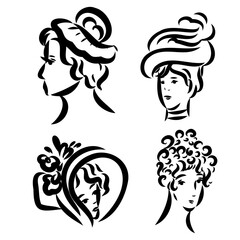 Vintage vector people set. fashion style set. Group of retro woman and man. style, sketch style, engravings with people