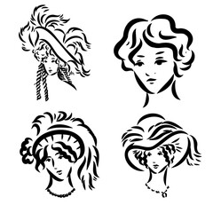 Vintage vector people set. fashion style set. Group of retro woman and man. style, sketch style, engravings with people