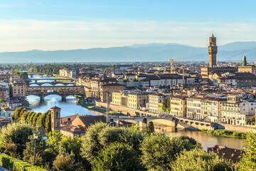 Obraz premium Florence, Italy. Scenic view of the city and bridges on the Arno river