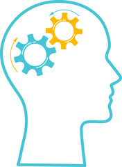 Head silhouette inspiration concept set vector illustration. Creative graphic collection with head profile and gear machine. Blue human silhouette technology background concept.