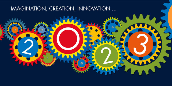 Carte de voeux de présentation, sur le concept de l’innovation et l’esprit d’équipe pour une entreprise, dans le but de réussir ses objectifs 2023.