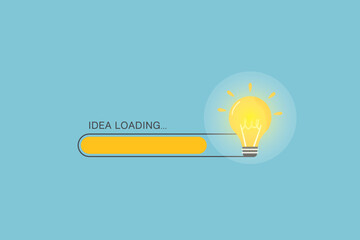 Idea loading concept with light bulb and loading bar. Big idea, innovation and creativity. Vector illustration.