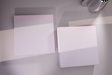 Pink and white flat lay product photography background empty