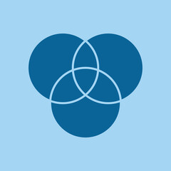 Intersection of three sets circles. Venn diagram of 3 sets. vector illustration on blue background.