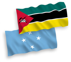 Flags of Republic of Mozambique and Federated States of Micronesia on a white background