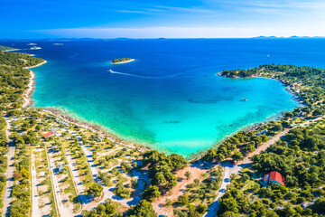 Fototapeta na wymiar Kosirna beach and turquoise bay on Murter island aerial view