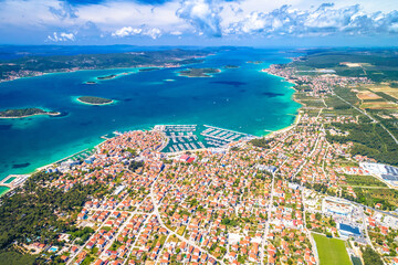 Biograd na Moru historic coastal town and archipelago aerial view