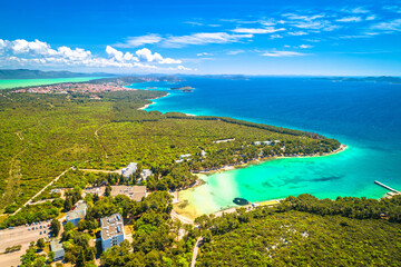 Fototapeta na wymiar Crvena Luka turquoise beach and Vransko lake aerial view