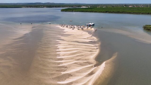Famous Croa de Gore Island at Aracaju Brazil. Sergipe state at Northeast. Vacation destination. Tropical destination. Vacation Travel. Sand bank island at Aracaju Sergipe. Aracaju Brazil.
