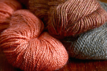 Terracotta, Chestnut and Bark brown yarn close up