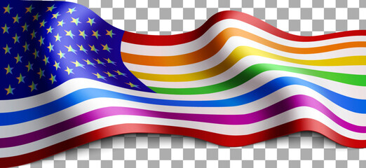Long American LGBT flag on transparent background. - obrazy, fototapety, plakaty