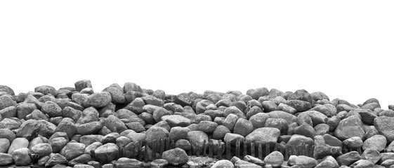 Pile of black and white stones and rocks balckground  isolated