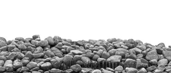 Fototapeten Pile of black and white stones and rocks balckground  isolated © BOOCYS