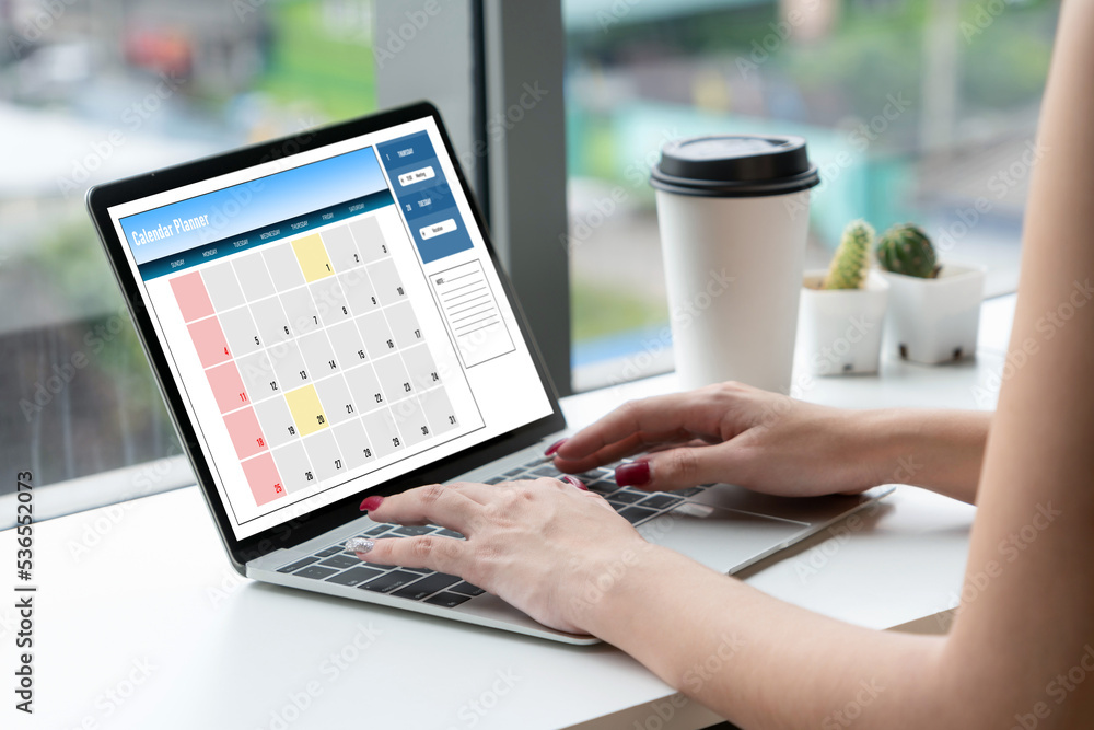 Poster calendar on computer software application for modish schedule planning for personal organizer and on