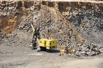Stone mining in a basalt quarry