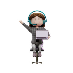 3d illustration female customer service holding laptop 