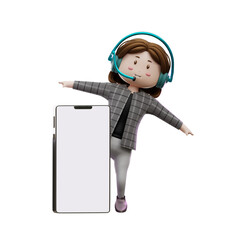 3d illustration  female customer service holding smartphone
