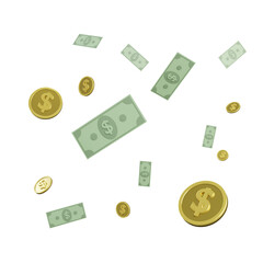 Money flying 3d rendering icon