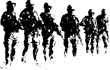 Fototapeta na wymiar Black and White India Army Art Ilustration, standing with complete uniform