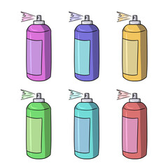 Set of colored icons, Metal canister with paint, spray paint, vector cartoon © Nat