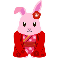 兎の年賀状素材（着物）