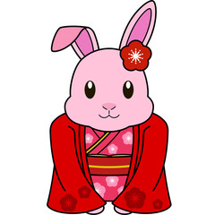兎の年賀状素材（着物）