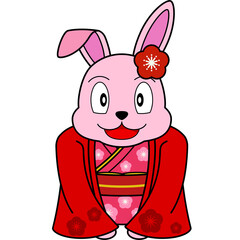 兎の年賀状素材（着物）