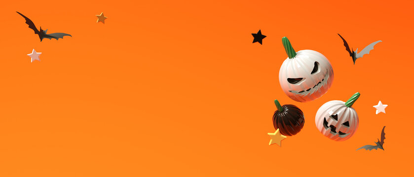 Halloween theme with pumpkin ghosts and bats - 3D