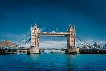 Fototapeta na wymiar Famous Landmark of London Tower Bridge in a sunny cloudy day