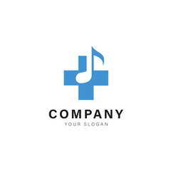 Medical Logo Cross Sign Music therapy symbol. Flat Vector Logo Design Template Elements