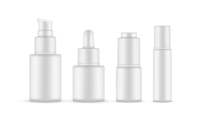 Plastic Cosmetic Packaging Bottles Set, Isolated on White Background. Vector Illustration