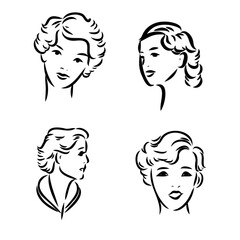 Vintage vector people set. fashion style set. Group of retro woman and man. style, sketch style, engravings with people