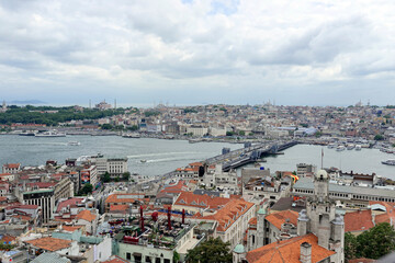 Galatabrücke, Goldenes Horn, Ausblick vom Galataturm, Istanbul, europäischer Teil, Türkei, Asien